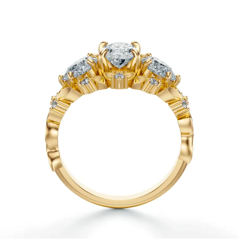 Złoty pierścionek liście żółte złoto SBPZ_029